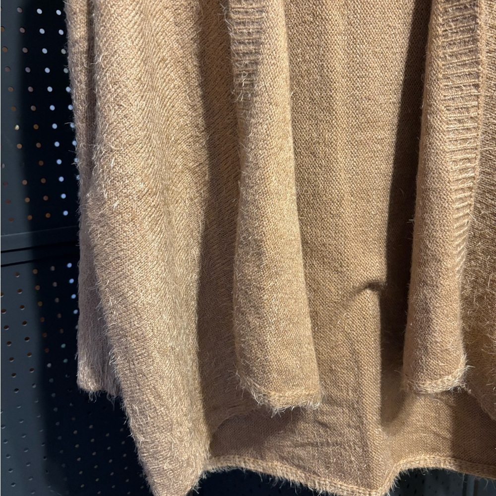 Kye Mi Fuzzy Open Front Cardigan Sweater Tan Medium Soft Cozy - Picture 7 of 9
